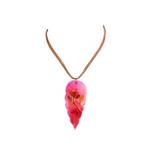 Neon Pink One Of A Kind Resin Flower Pearl Abalone Shell Cord Artisan Necklace